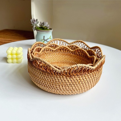 Vietnamese rattan woven Northern European storage basket, rattan tea table, fruit bowl, European-style living room, creative home use, minimalist modern