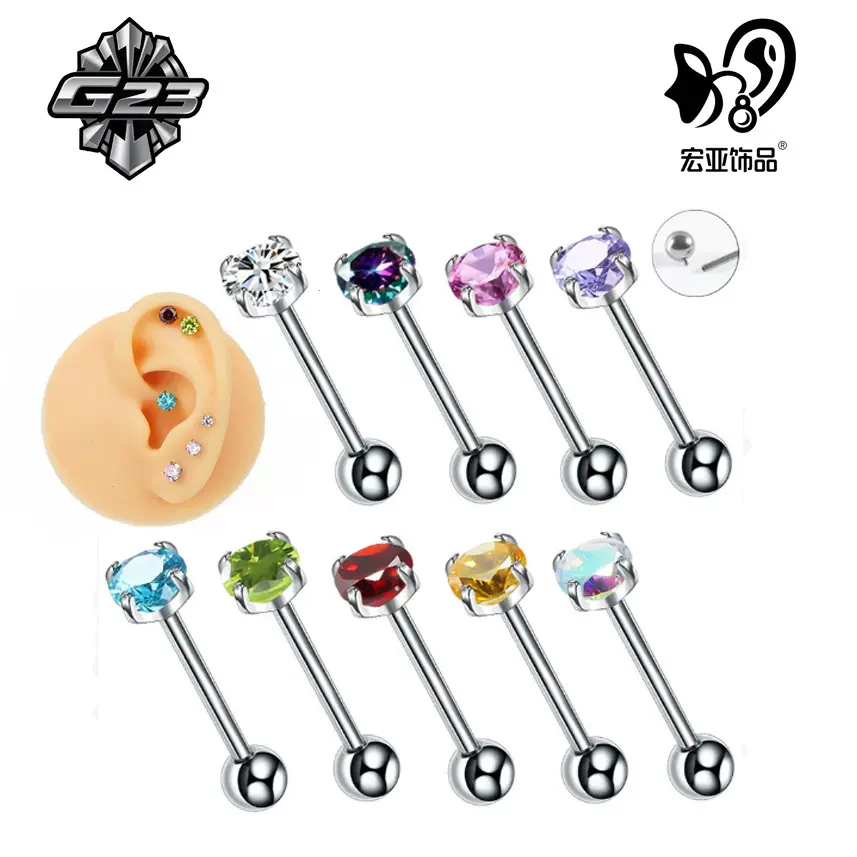 G23钛合金内牙舌钉微镶超闪锆石哑铃舌头环简约舌环舌饰人体穿刺