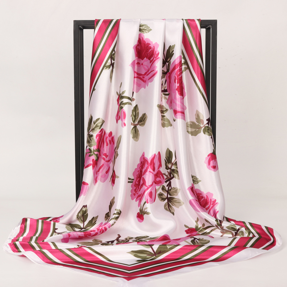 Women's Casual Flower Satin Printing Silk Scarf display picture 3