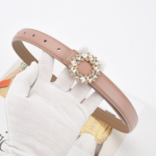 Belt Women's Fashion Versatile Trend Decorative Suit Cowhide Thin Belt Rhinestone Genuine Leather Ins Style Jeans Belt