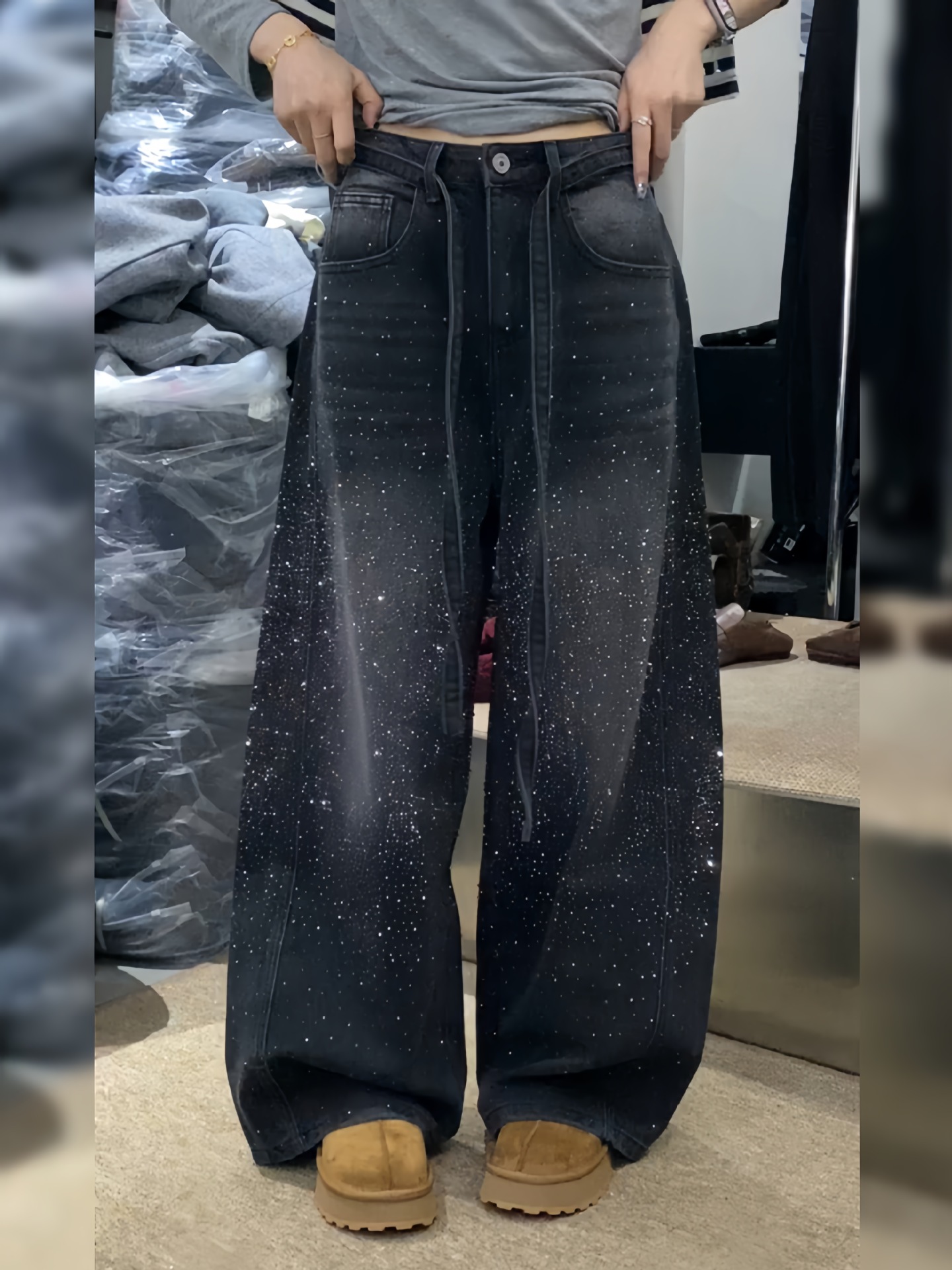 Y2K Rhinestone Embellished Jeans – Vintage High-Waisted Flare Pants For Women (S-3XL, Regular/Fleece Lined)_ecoleips.com