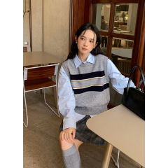 衣尔衫 叠穿推荐 氛围松弛感复古韩系针织马甲女短款撞色背心0529