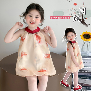 Girls Sleeveless Cheongsam Dress Summer 2025 New Style Chinese Style Kidsren's Princess Dress Baby Vest Skirt