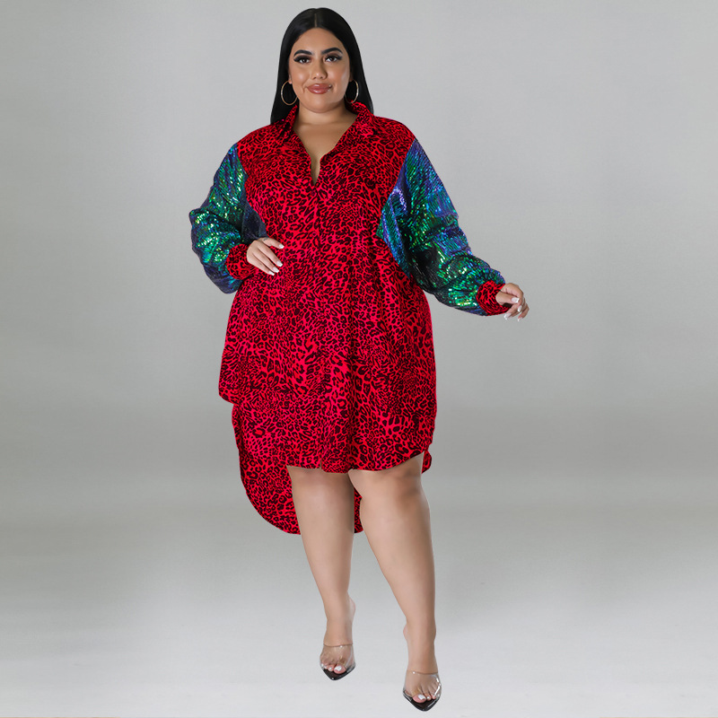 Women's Clothing Leopard Print Long Sleeved Top For Plus Size Women Sequin Detail Long Sleeve For Formal & Casual For Women_ecoleips.com