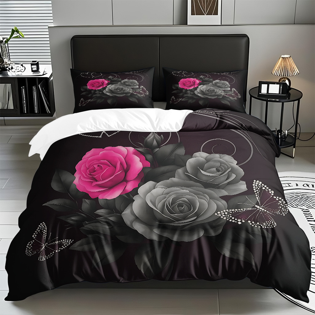 TEMU / JIT multivariado rosa digital impresión set edredón suave piel transpirable fábrica de origen textil