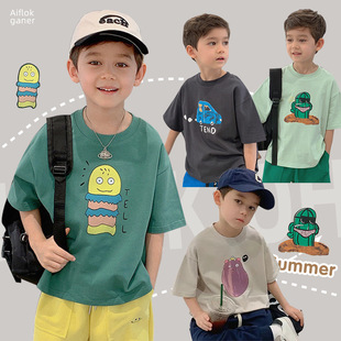 Summer new children's cotton T-shirt boys and girls thin top cartoon printing Korean version of the big children a generation of hair