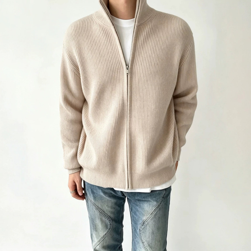 Majigfengla autumn and winter fashion thickened knit sweater with zipper, casual loose high-neck wool coat Majigfengla autumn and winter fashion thickened knit sweater with zipper, casual loose high-neck wool coat