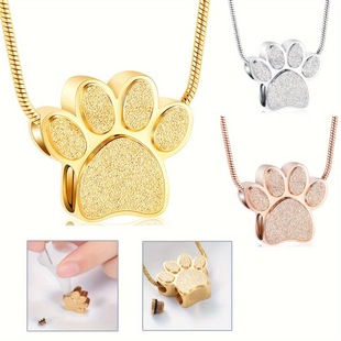 2025 New Cross-Border Dropshipping Stainless Steel Paw Print Urn Pendant Pet Memorial Necklace