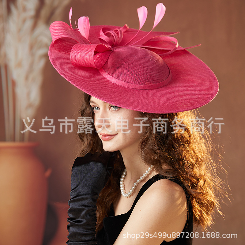 Cross-Border Popular Imitation Linen Hair Accessory, Elegant Party and Ball Women's Fashion Hat, Feather Headband Hat 40cm
