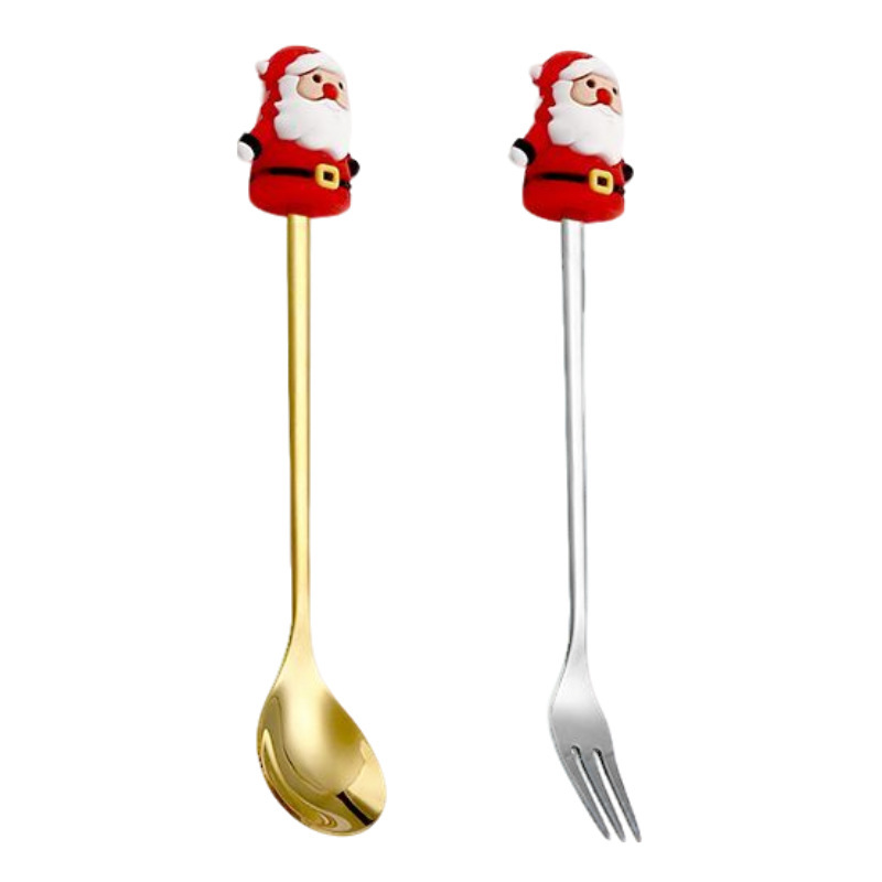 Navidad niñas tenedor de postre conjunto de dibujos animados cuchara de comida árbol caja de regalo de acero inoxidable cuchara de regalo creativa para ancianos