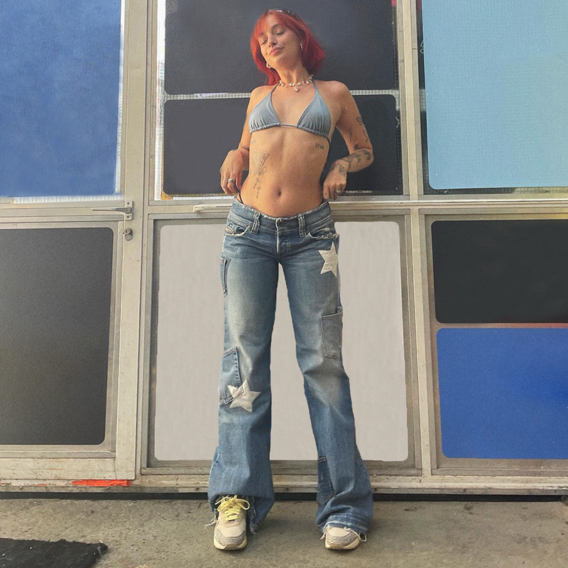 Frau Straße Lässig Retro Stern In Voller Länge Jeans display picture 2