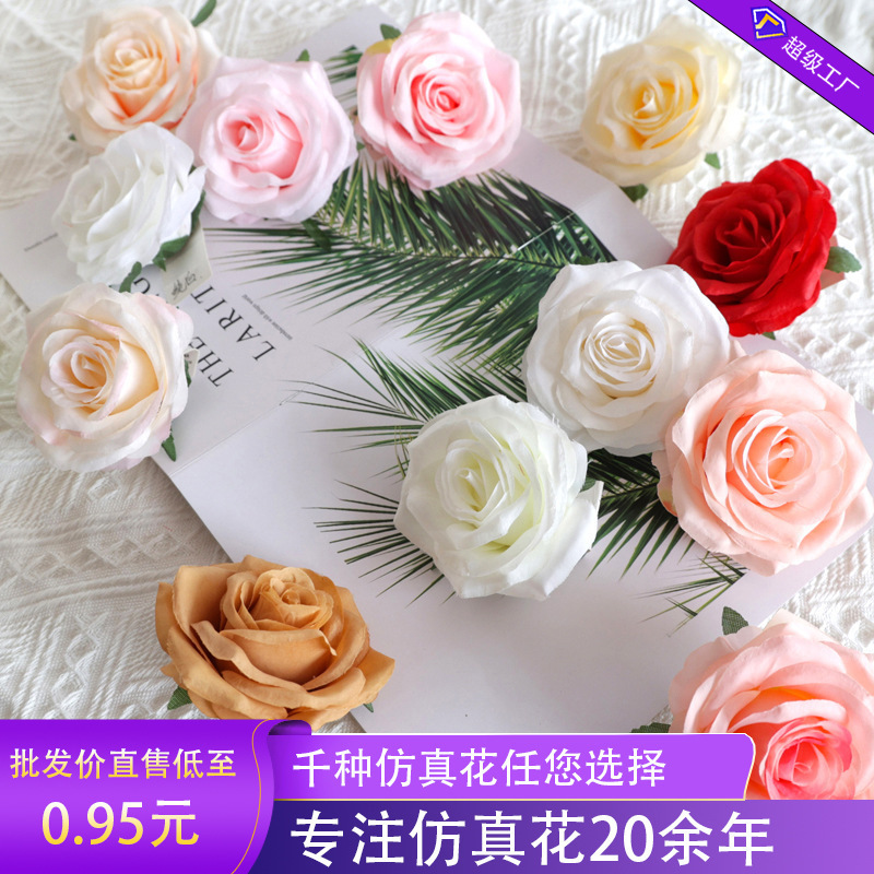 手工仿真玫瑰花头DIY发饰手感茶花花头婚庆胸花摄影花艺设计批发