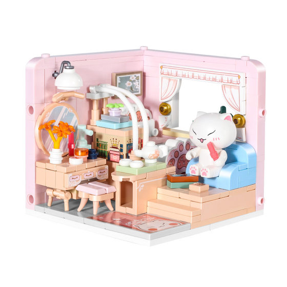 Accumulated 885001-885008 history is a group of meow building blocks street scene assembled tide play ornaments small particle toys