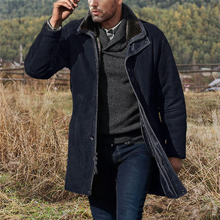 In-Stock Cross-Border Men's Autumn and Winter Foreign Trade Men's Mid-Length Shearling Coat Men's Fashion Wool Coat Jacket Men
