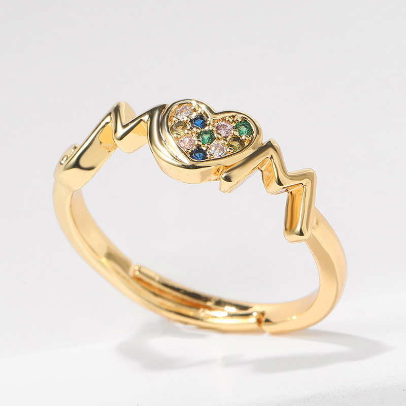 Fashion Heart Shape Copper Inlay Zircon Rings 1 Piece