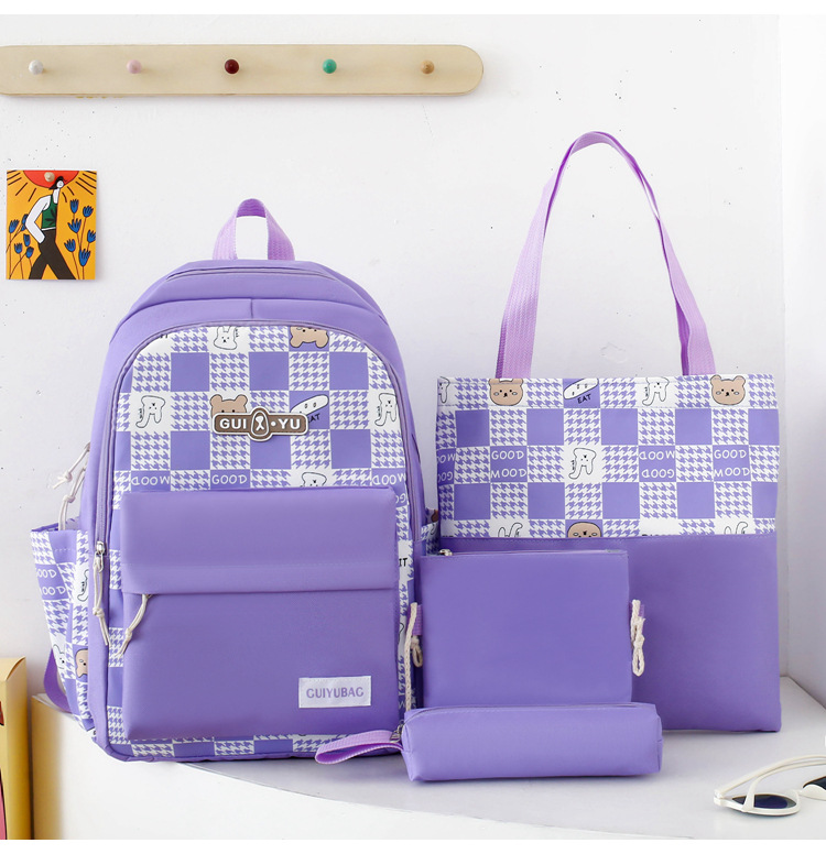 Zaini per bambini, nuovi, piccoli, freschi e carini, a quadri, con orsetto dei cartoni animati, alla moda, abbinati ai colori, per ragazze, scuola media e studenti_voghion.com