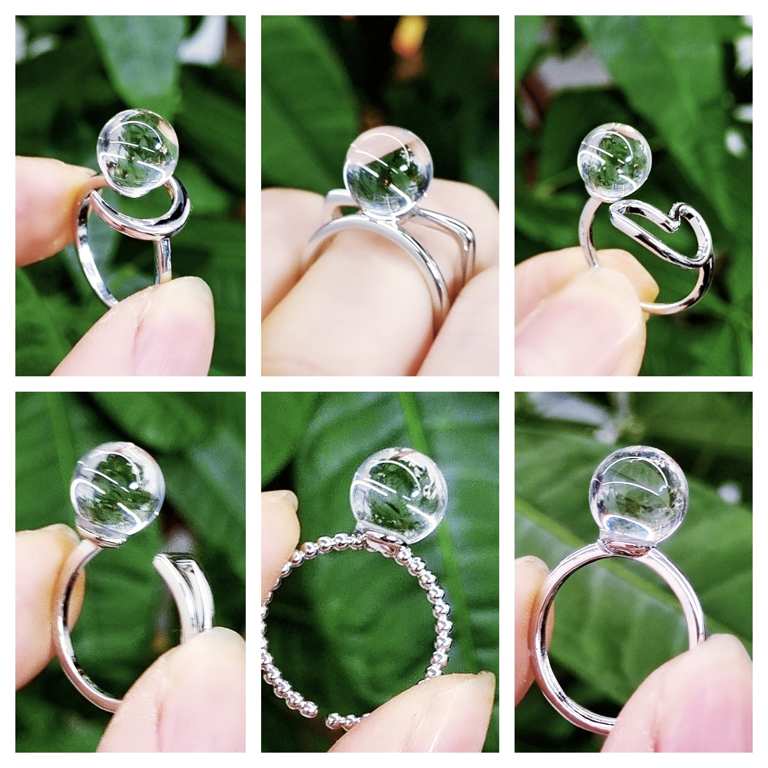 Pure natural white crystal ring, high quality, non-fading, color-retaining for one year, exquisite design, feng shui fortune ring