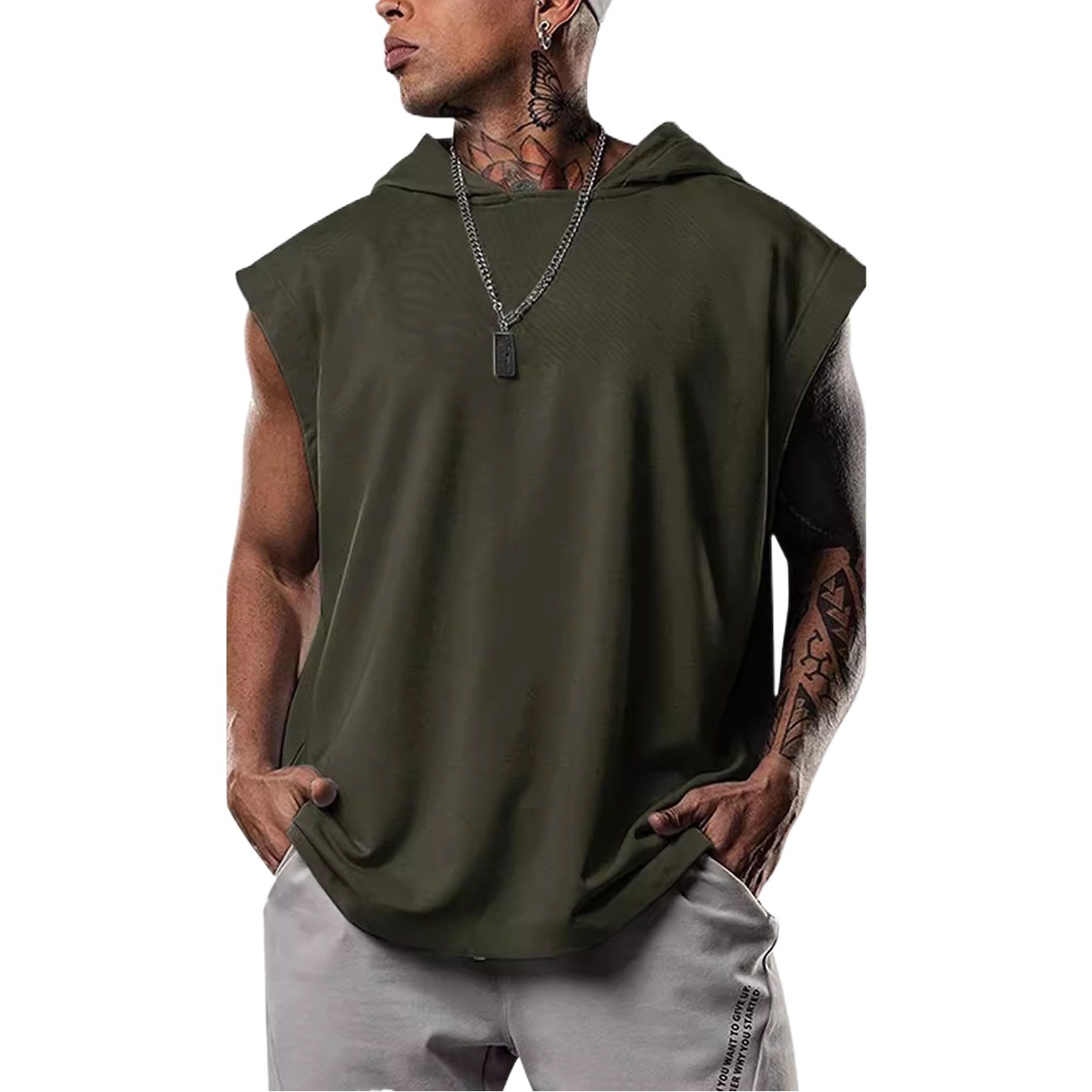 Summer 2021 Men's foreign trade Sports European and American youth AliExpress printed hooded sports sleeveless men's vest