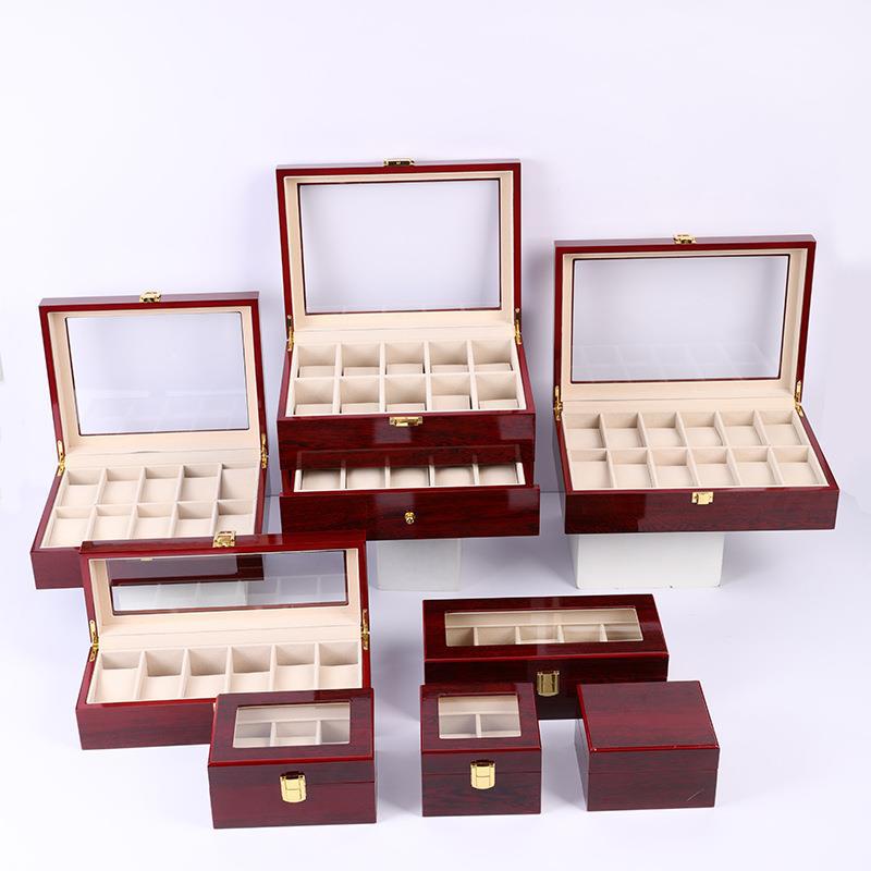 Red paint multi-position watch wooden box series retro glossy solid wood oil injection series counter direct supply watch box storage