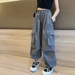 女の子オーバーオール夏服2025外国風パンツ中大型子供ストリートワイドレッグパンツ子供スーツズボンカジュアルパンツ