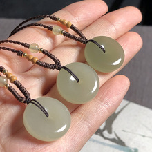 天然新疆和田玉平安扣吊坠挂件 青白色玉石挂饰情侣款项坠批发