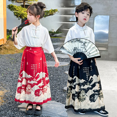 Children's Summer Clothing Hanfu Tang suit set with Mamian Skirts for Boys and Girls, suitable for Children's Hanfu Tang suit, June 1st, Mid-Autumn Festival, National Day, New Year's Day, and National Style Festival Performances