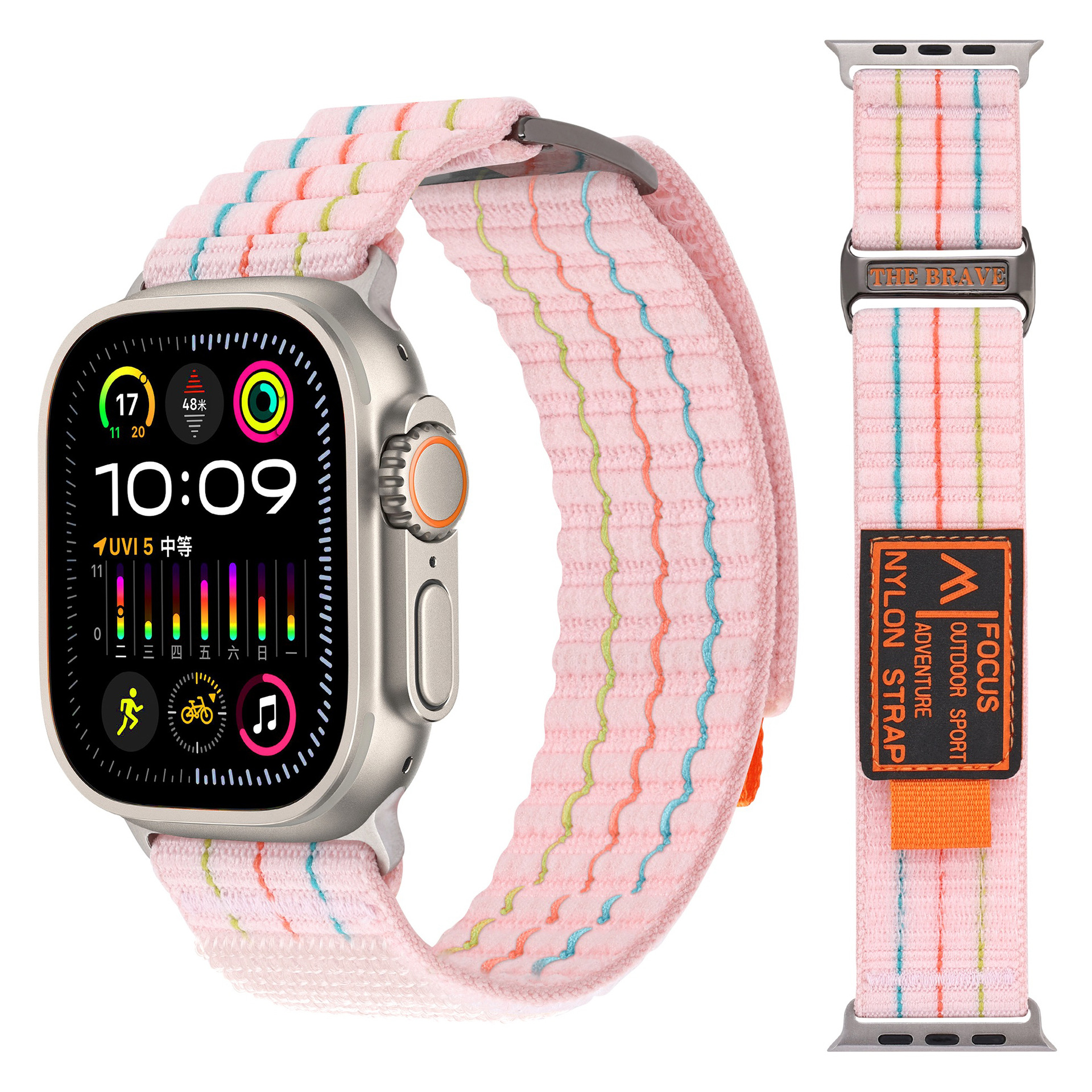 Suitable for apple watch3456789, double-section leather-coated nylon loop strap, Apple 10 strap undefined