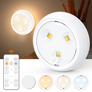 LED3 color night light remote control press touch dimmable cabinet kitchen exhibition hall cross-border in stock ice hockey light