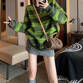 大码女装秋季条纹宽松卫衣女洋气显瘦长袖上衣服胖mm2-300斤