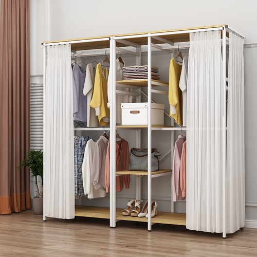 Thickened 45CM dust-proof double-layer simple clothes hanger floor-standing bedroom metal coat rack open wardrobe