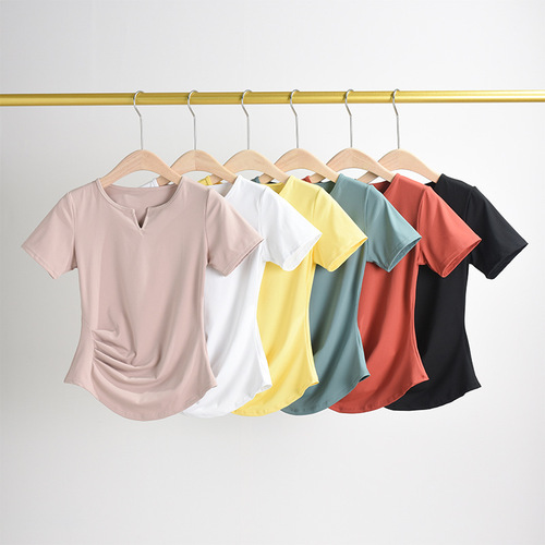 Lulu Nudist Sports Top for Women, Quick-Drying Training Running Fitness Short-Sleeve Large Size Yoga T-Shirt, Breathable T-Shirt for Spring and Summer