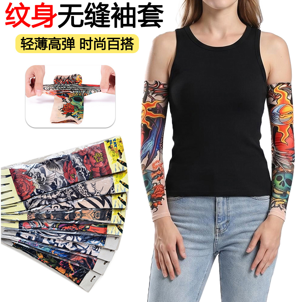 Outdoor tattoo sleeves for summer cycling, seamless floral arm sleeves for men and women, realistic tattoo thin sunscreen ice sleeves