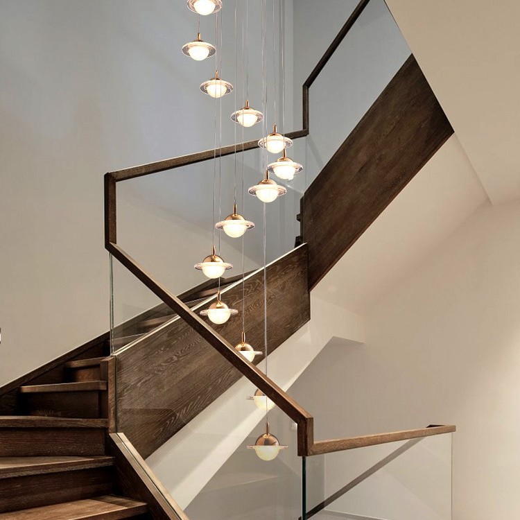 Gran hotel de ventas escalera lámpara del vestíbulo de la fábrica de la villa del edificio del dúplex lámpara del dúplex al por mayor modelado de la grúa de ventas
