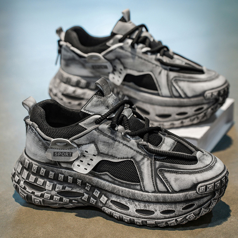 Zapatos de invierno para hombre, nuevos zapatos deportivos transpirables de malla para jóvenes, zapatos de moda versátiles con suela de neumático, zapatos de suela gruesa para hombre