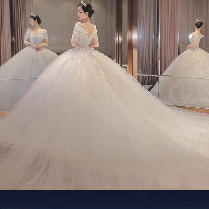 Vestido DE BODA ligero 2024 nueva novia fuera del hombro hasta el suelo adelgazamiento manga corta temperamento final Princesa Mori vestido de novia
