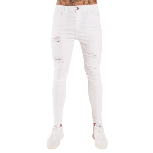 European Station New Men's Pants 2024 Autumn White Hole European and American Cross-Border Black Taller High-Waist Jeans Men's Clothing