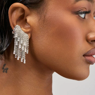 欧美新款流苏耳环小众设计感水钻耳骨夹个性派对配饰earrings
