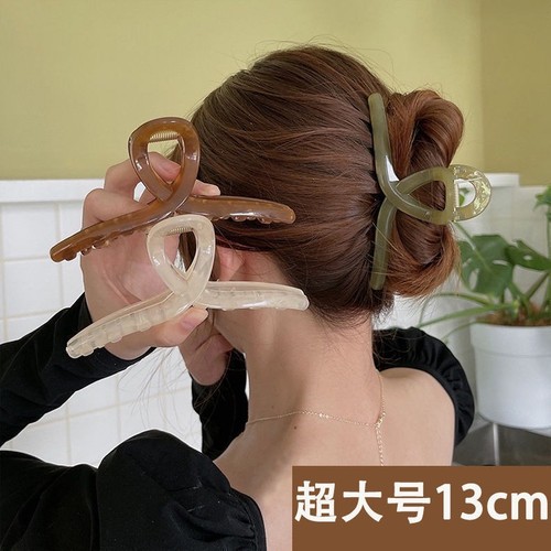 Large 13 cm women's cross style hair clip jelly color acrylic shark clip simple headwear trendy