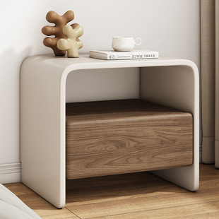 Dzh10 Italian Simple Modern All Solid Wood Paint Cream Style Cute High-End Accessible Luxury Bedroom Bedside Table