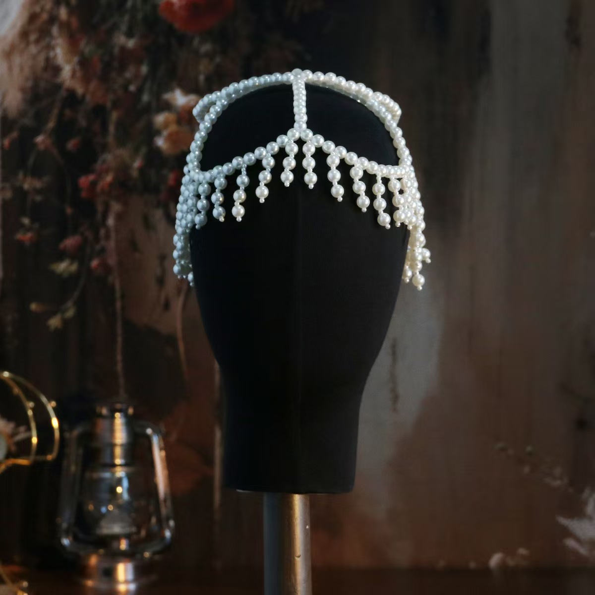 European and American New Style Braided Imitation Pearl Tassel Hat Chain Bridal Elegant High-End Versatile Hair Accessories Travel Photography Styling Accessories