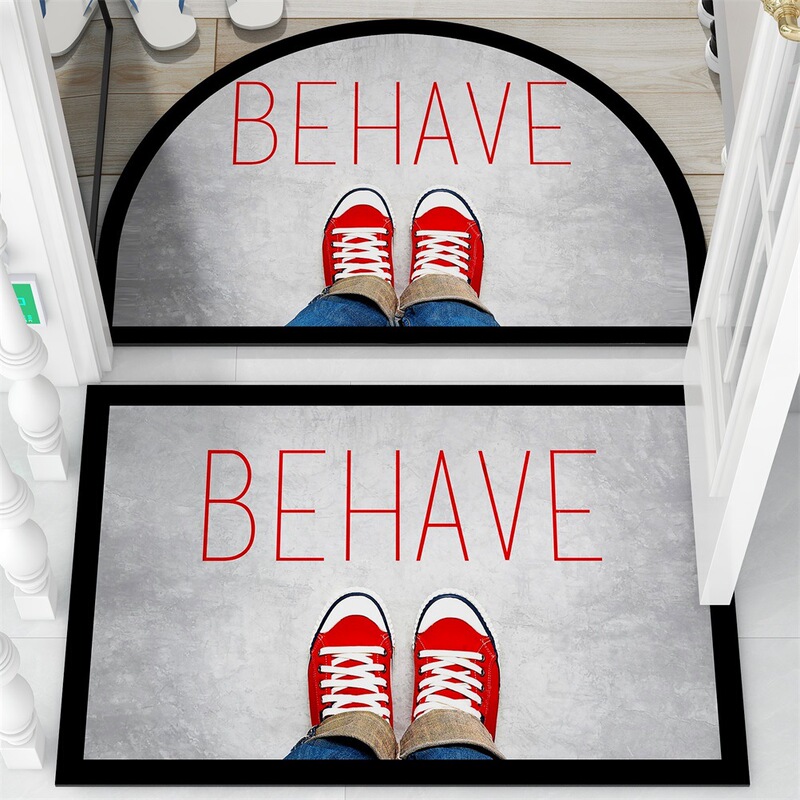 Printing pictures and texts bravely take the first step. Semi-circular rubber mat is stain-resistant and easy to take care of creative non-slip floor mat at the door.