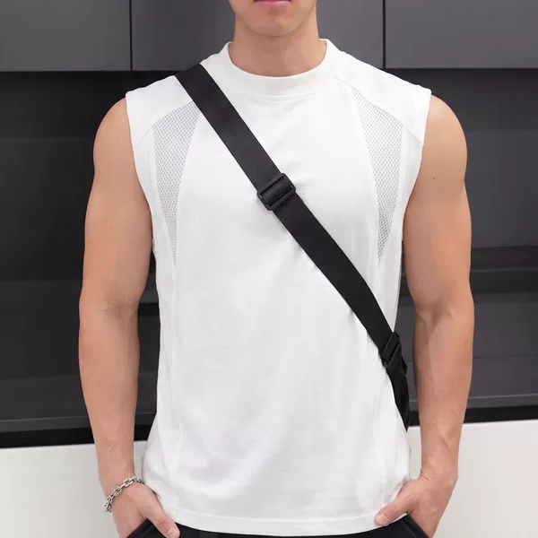 Men's Breathable Mesh Fitness Vest, High Weight, Stylish, Muscle-Emphasizing, Sleeveless Tank Top for Running and Training