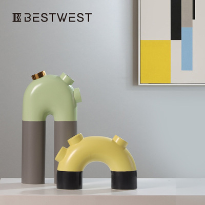 博西家居 创意拱门型彩色陶瓷花瓶 ins样板间客厅软装花器装饰品|ru