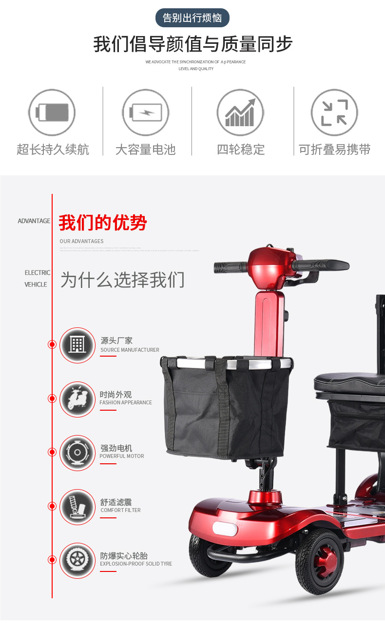 Cross-Border Hot Selling New Electric Four-Wheeler Folding Scooter for the Elderly, Home Use with High Battery Life