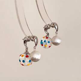 前后一款两戴彩色波点拉丝小球耳钉小众设计显白耳坠耳饰女几何风