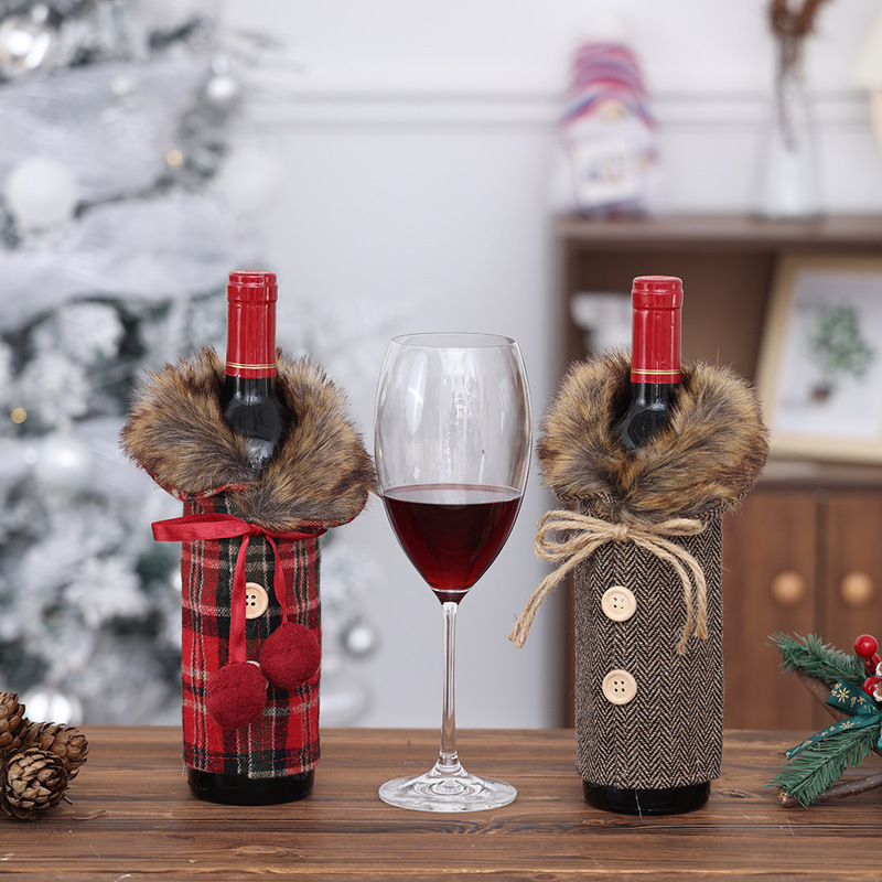 クロスボーダークリスマスホットセール赤ワインセット装飾ぬいぐるみワインボトルセットホリデーパーティーデスクトップ装飾小道具|undefined