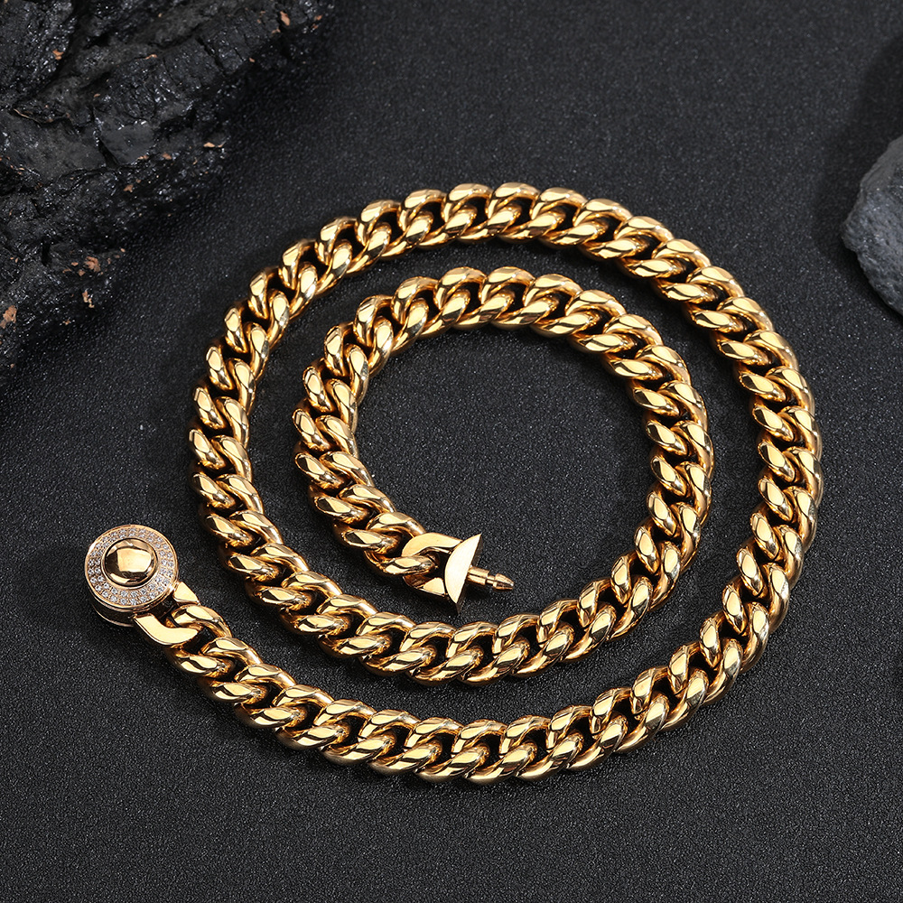Collier Cubain Homme En Acier Inoxydable Avec Diamants 10mm_voghion.com