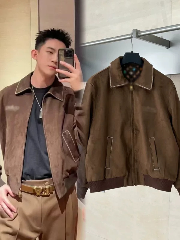Корректная версия Lvjia высокого уровня 25fw нашивка замшевая коровья кожа бомбер куртка