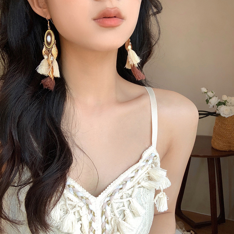 合金亚克力耳饰民族风羽毛流苏耳环女波西米亚百搭耳坠高级感配饰|undefined