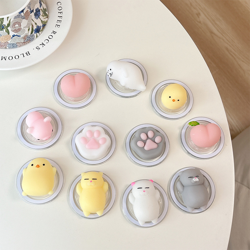Cartoon Chick Cat Paw Peach Squishy Phone Holder for Girls, Fun Lazy Desktop Stand for Watching Shows Wholesale